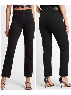Express Women’s Black Slim High Rise Denim Jeans Straight Leg Sz 0 Short Stretch